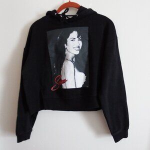 Selena Womens Black Cropped Graphic Hoodie Sweatshirt  M